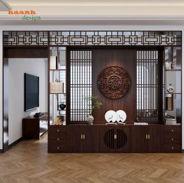 Tủ trang trí phòng khách giả cổ dạng vách ngăn - TGC 010
