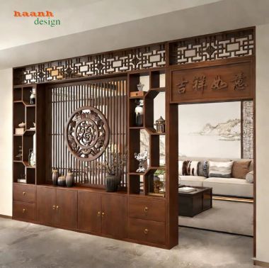 Tủ trang trí phòng khách giả cổ dạng vách ngăn - TGC 010