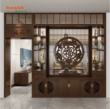 Tủ trang trí phòng khách giả cổ dạng vách ngăn - TGC 010