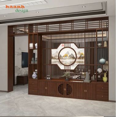 Tủ trang trí phòng khách giả cổ dạng vách ngăn - TGC 010