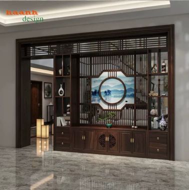 Tủ trang trí phòng khách giả cổ dạng vách ngăn - TGC 010