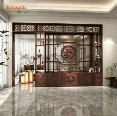 Tủ trang trí phòng khách giả cổ dạng vách ngăn - TGC 010