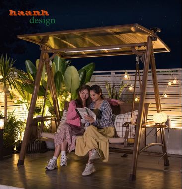 Xích đu ngoài trời gỗ Teak tự nhiên bền đẹp chất lượng. GNT 003