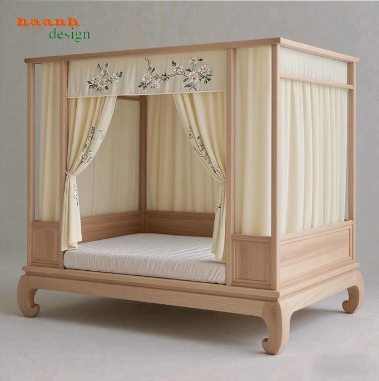 giường ngủ gỗ đời Tống trong phòng ngủ gia đình phong cách Á Đông