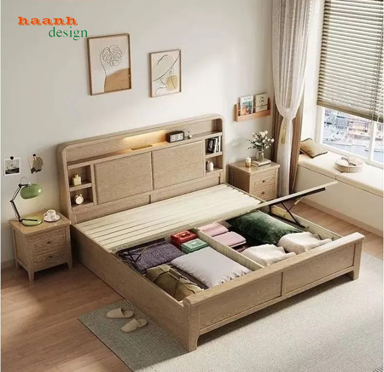 giường ngủ gỗ sồi hiện đại sơn pu inchem mỹ