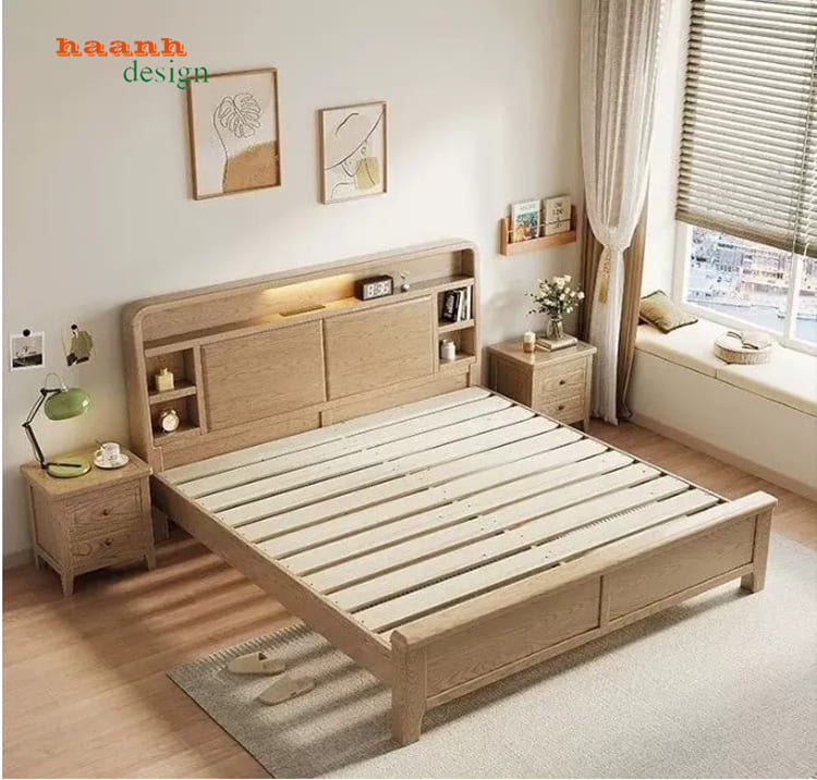 giường gỗ tự nhiên hiện đại cho phòng ngủ gia đình