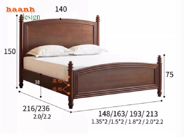 Mẫu giường ngủ gỗ sồi tự nhiên phong cách tân cổ điển