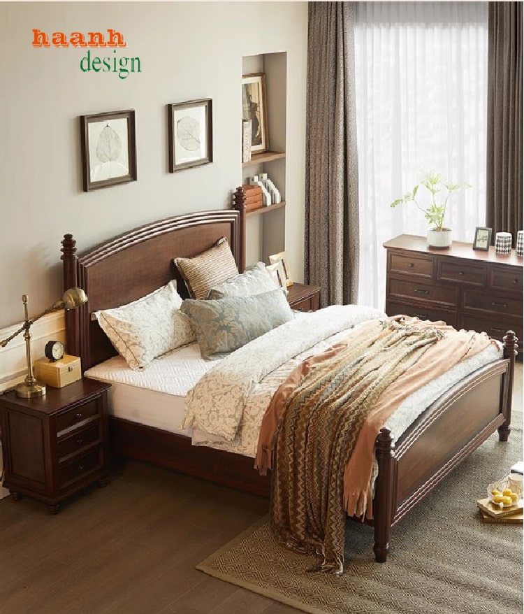 Giường ngủ gỗ sồi tự nhiên với thiết kế hiện đại trong phòng ngủ