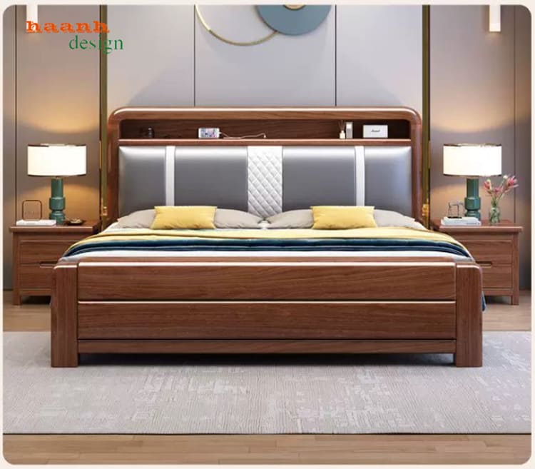 mẫu giường gỗ tự nhiên đẹp gỗ óc chó hiện đại
