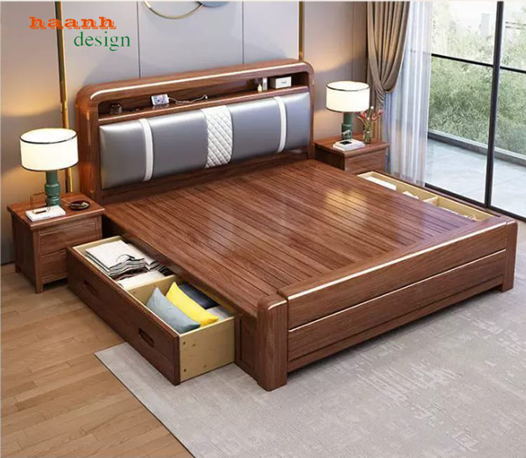 mẫu giường gỗ tự nhiên đẹp phong cách hiện đại