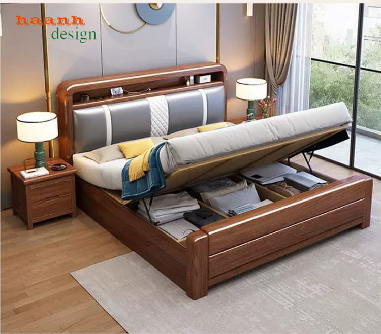 mẫu giường gỗ tự nhiên đẹp cao cấp bằng gỗ óc chó