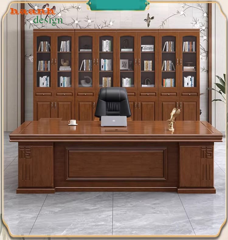 bàn làm việc văn phòng gỗ MDF veneer sồi hiện đại