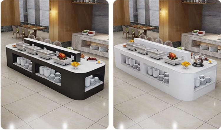 bàn buffee nhà hàng gỗ công nghiệp