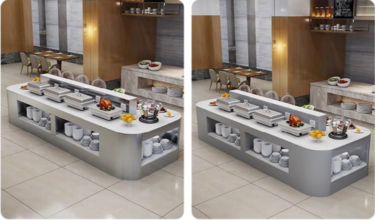 bàn buffee nhà hàng gỗ công nghiệp