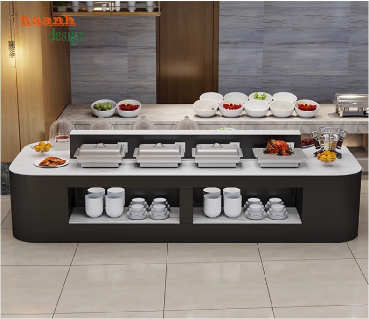 bàn buffee nhà hàng gỗ công nghiệp