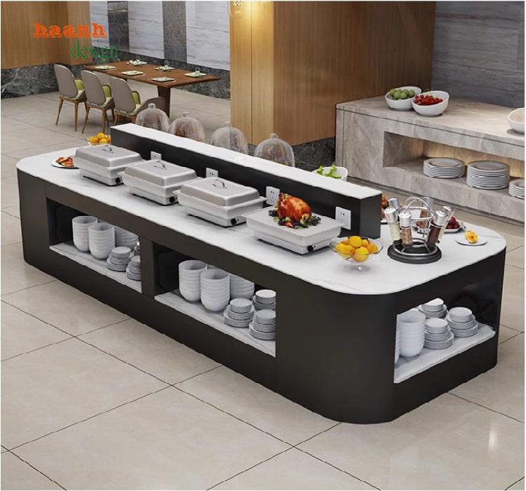 bàn buffee nhà hàng gỗ công nghiệp