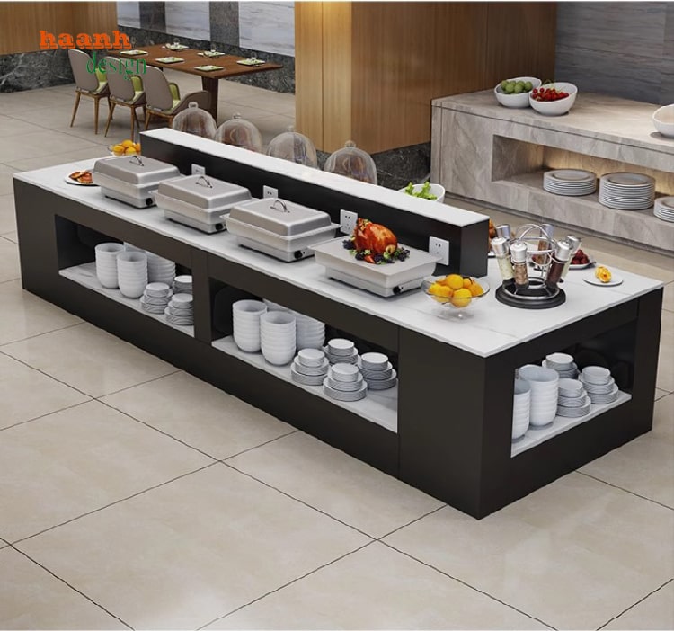 bàn buffee nhà hàng gỗ công nghiệp