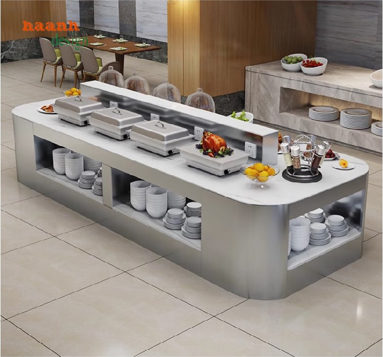 bàn buffee nhà hàng gỗ công nghiệp