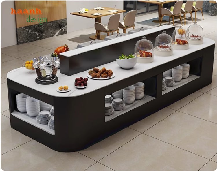 bàn buffee nhà hàng gỗ công nghiệp