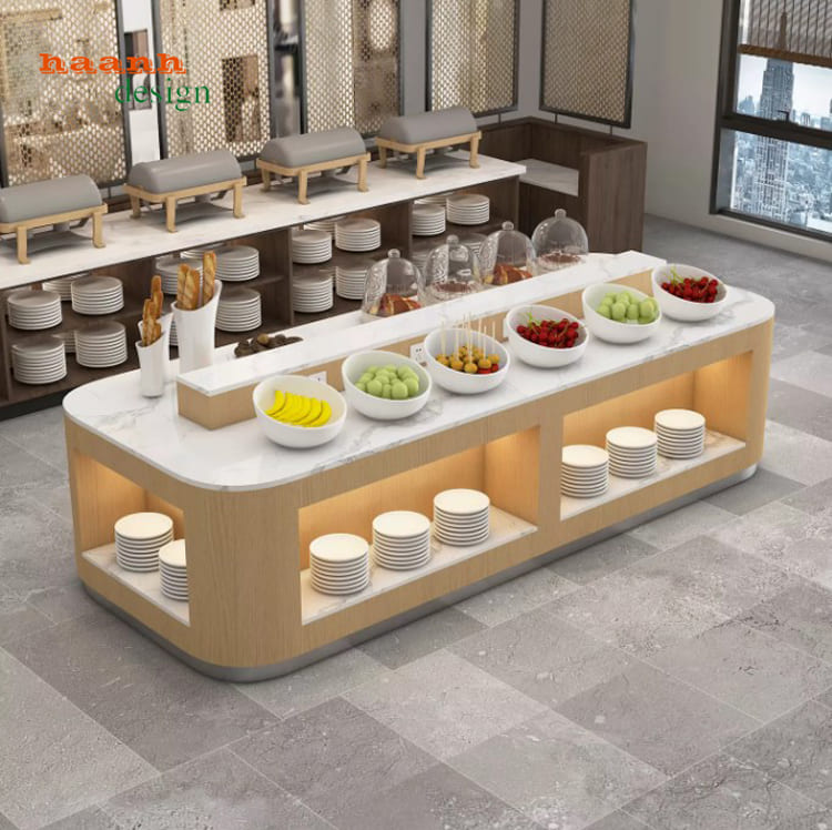 mẫu bàn buffet gỗ cao cấp tích hợp đèn LED