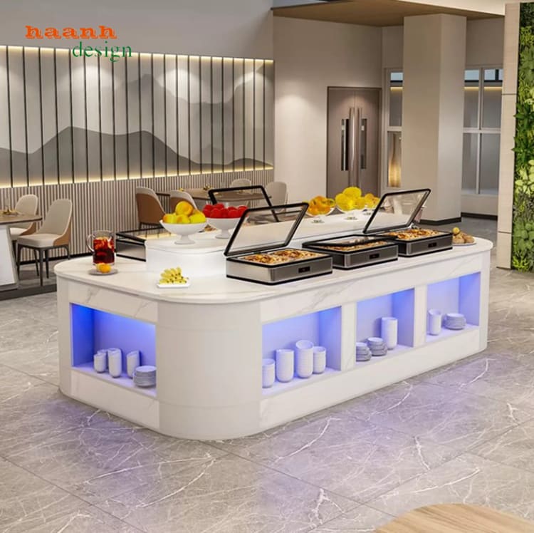 bàn buffet gỗ tiện ích trong nhà hàng khách sạn