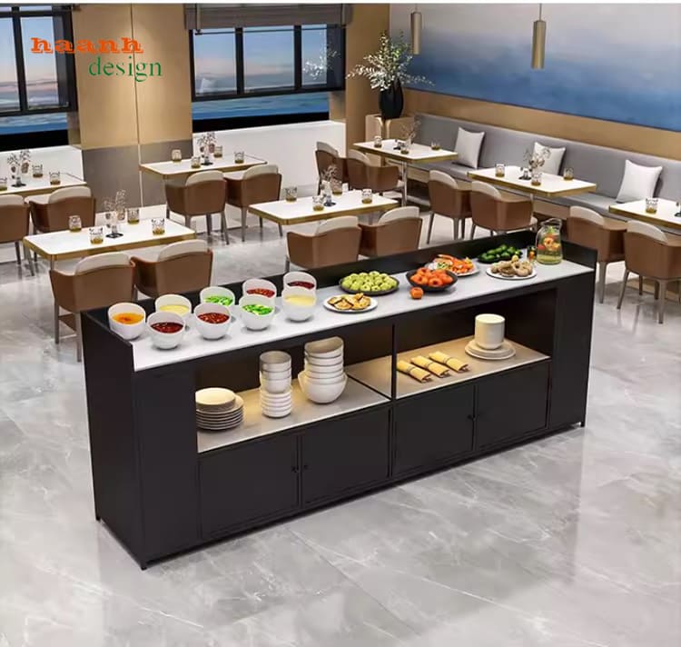 bàn buffee gỗ công nghiệp có đèn led khách sạn
