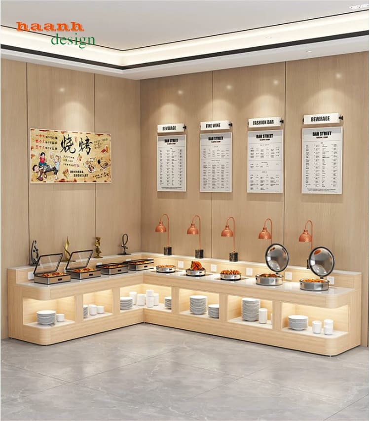 Toàn cảnh bàn buffet BFF 009 Toàn cảnh bàn buffet nhà hàng hiện đại BFF 009 màu sáng