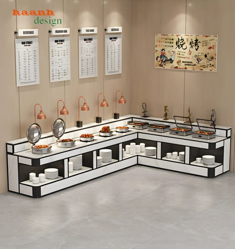 BFF 009 phối trắng đen Bàn buffet BFF 009 phối trắng đen dạng chữ L