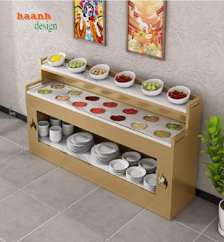kệ để gia vị bằng gỗ – Ứng dụng trong khu buffet nhà hàng
