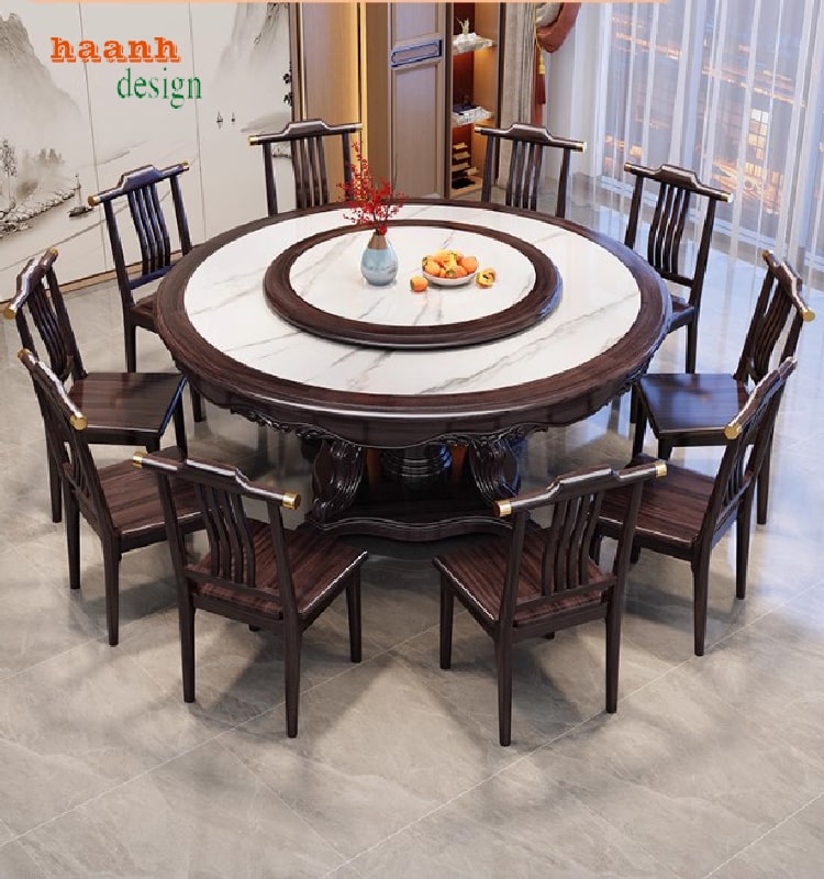 mặt bàn ăn gỗ sồi kết hợp giả đá sang trọng