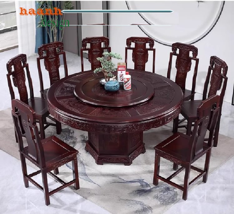 Bàn ăn tròn gỗ sồi tự nhiên đẹp cho gia đình