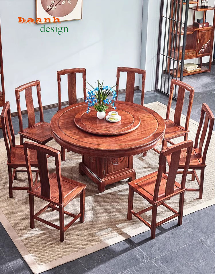 Bàn ghế ăn gỗ tự nhiên giả cổ