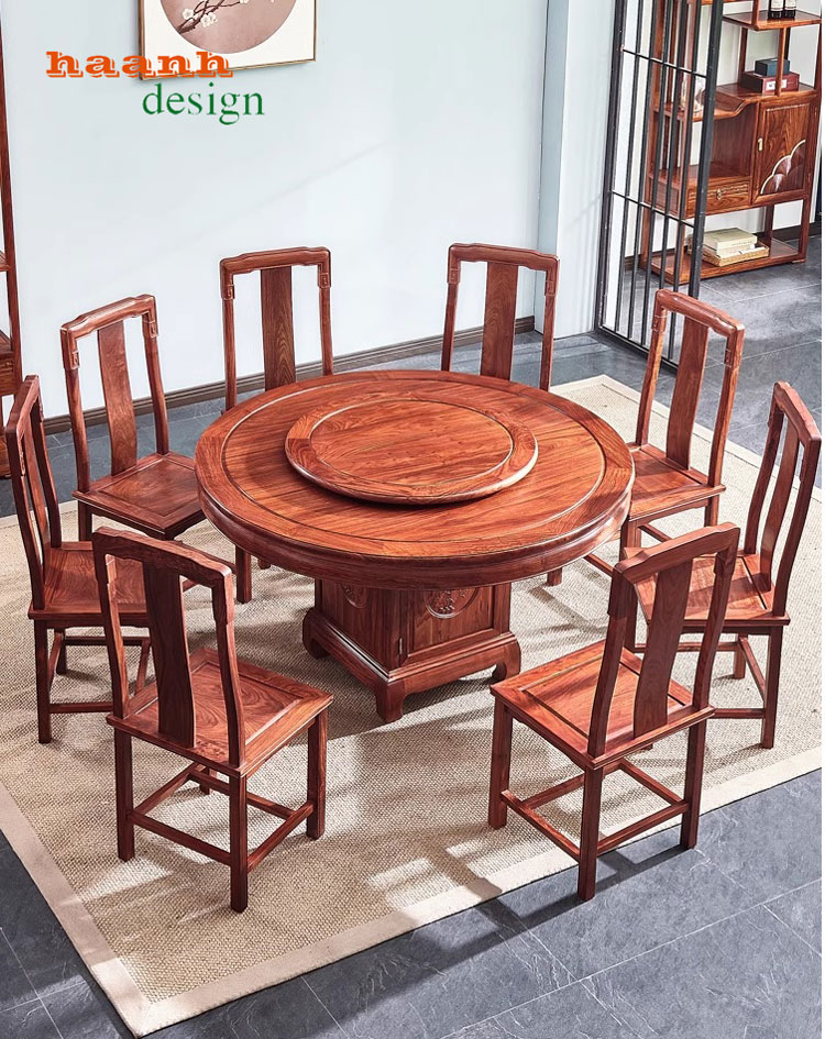 Bàn ghế ăn gỗ tự nhiên giả cổ
