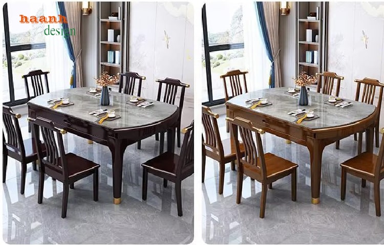 Bàn ghế ăn gỗ sồi hiện đại dạng bàn tròn phong cách Bắc Âu