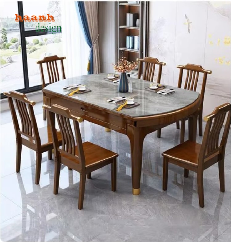 Góc bo tròn an toàn của bàn ghế ăn gỗ sồi hiện đại