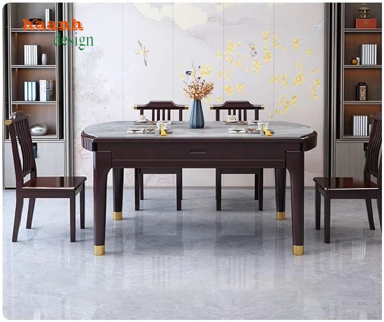 Mẫu bàn ghế ăn gỗ sồi hiện đại 4 ghế nhỏ gọn cho căn hộ