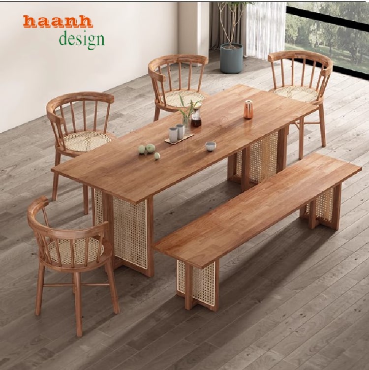 Bàn ghế ăn gỗ sồi – thiết kế hiện đại từ gỗ sồi tự nhiên kết hợp mây