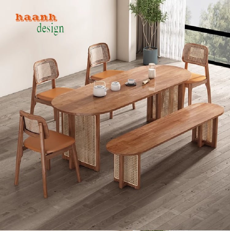bàn ghế ăn gỗ sồi 6 ghế hiện đại, sang trọng