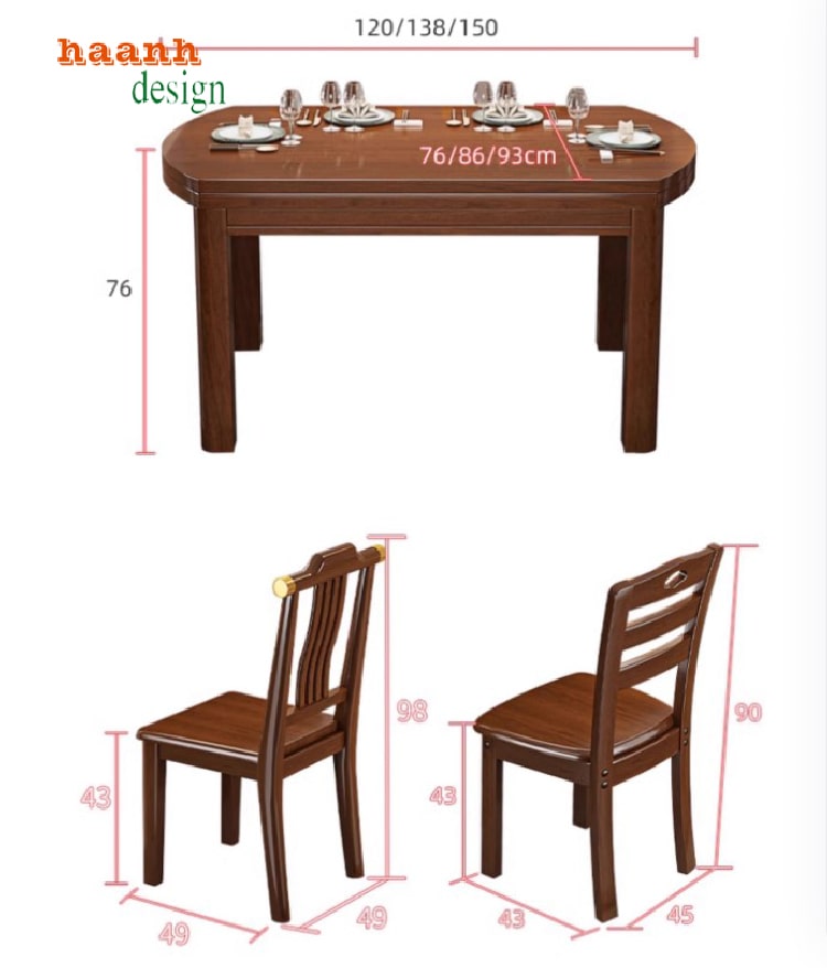 bàn ăn mở rộng gỗ tự nhiên
