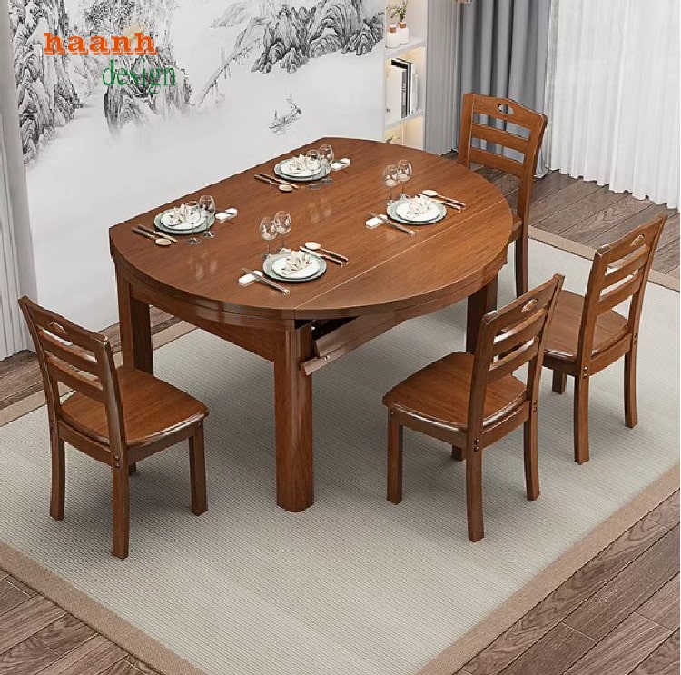 bàn ăn mở rộng gỗ tự nhiên