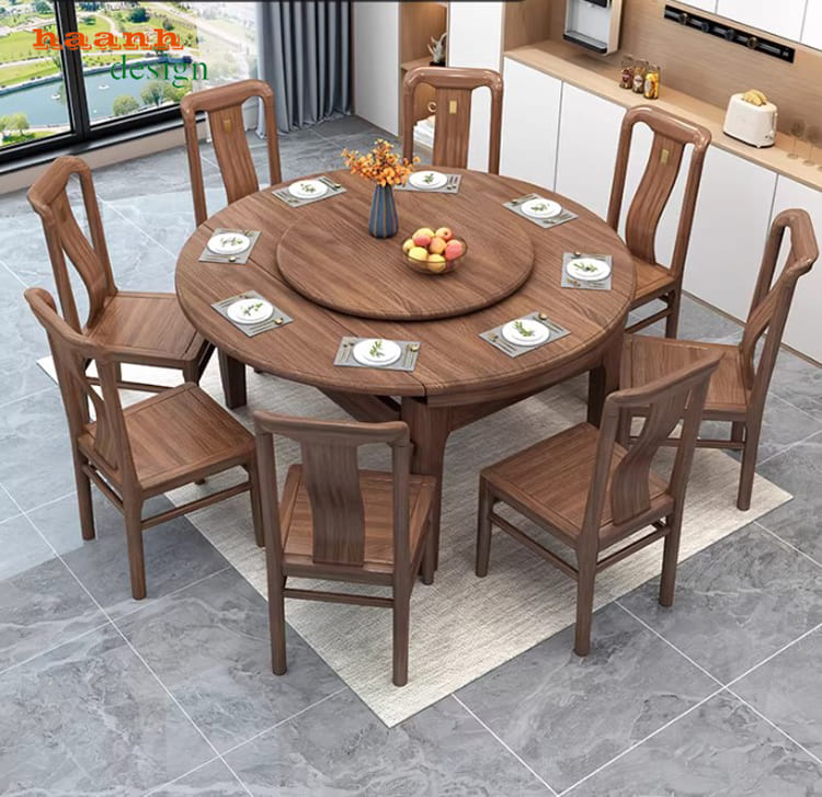 B&agrave;n ghế ăn gỗ tự nhi&ecirc;n mở rộng cao cấp