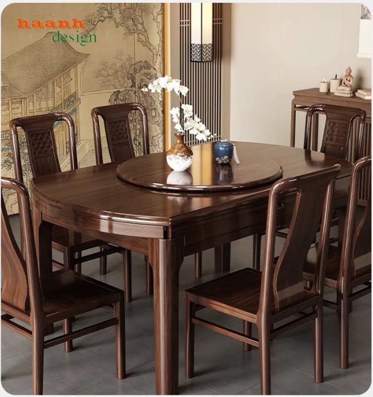 BGA 015 với mâm tròn trung tâm Bàn ăn mở rộng BGA 015 kèm mâm tròn trung tâm