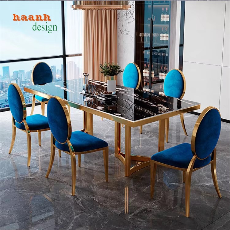 Bàn Ghế Ăn Chân Inox Mặt Đá – Đẳng Cấp Cho Mọi Không Gian-BGS 005