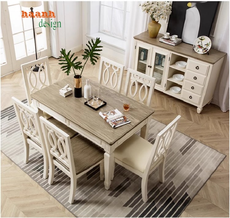 Bàn Ăn Tân Cổ Điển Gỗ Sồi