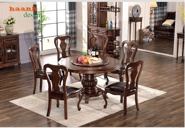 Bàn ghế ăn gỗ tự nhiên tân cổ điển châu âu