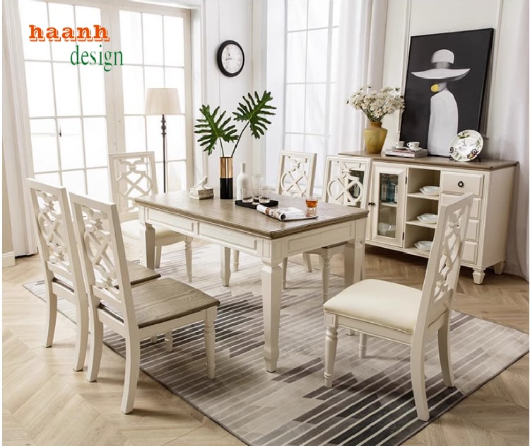 Bàn Ăn Tân Cổ Điển Gỗ Sồi