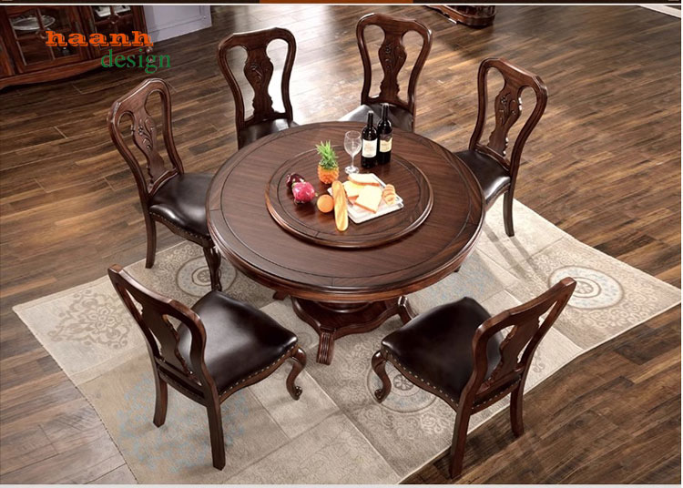 Bàn ghế ăn gỗ tự nhiên tân cổ điển châu âu