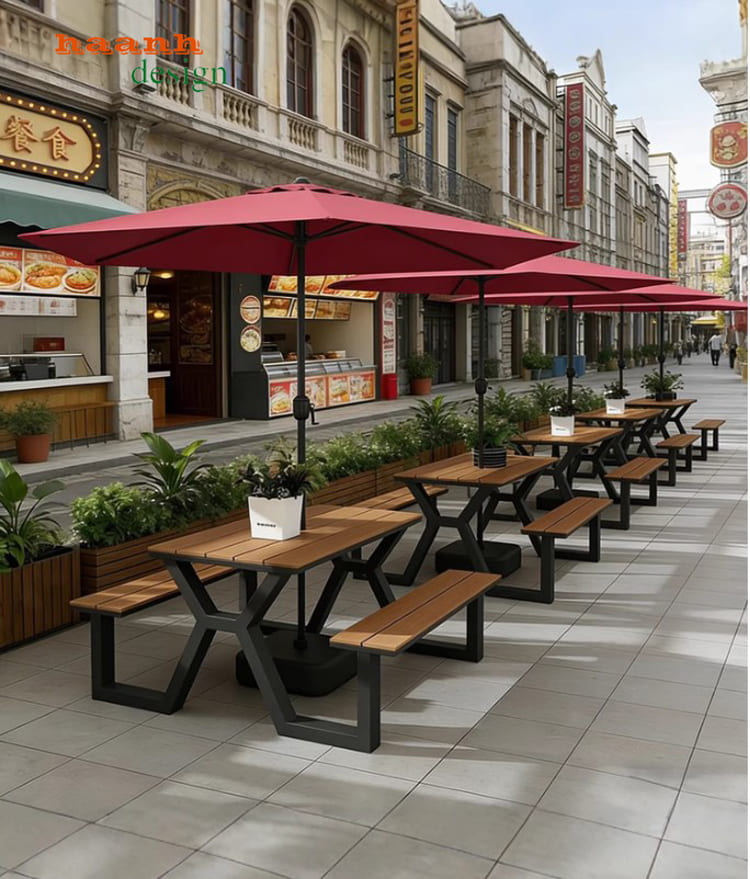 bàn chân sắt mặt gỗ teak phong cách hiện đại