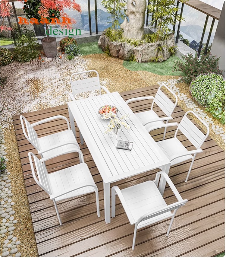 Bàn ghế chân sắt mặt gỗ nhựa