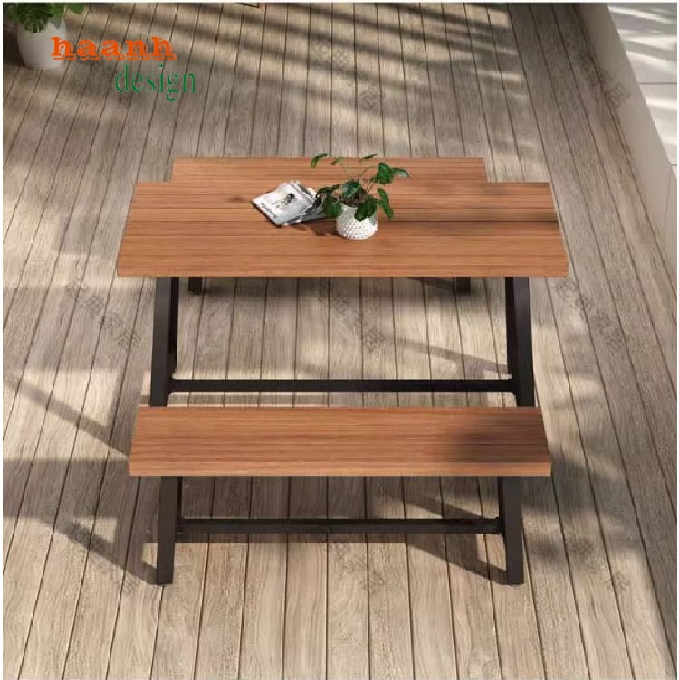 bàn ghế chân sắt mặt gỗ